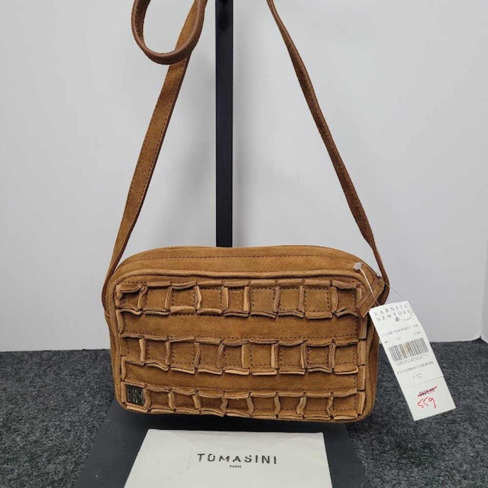 NWT Tomasini Crossbody Bag Brown Suede Leather